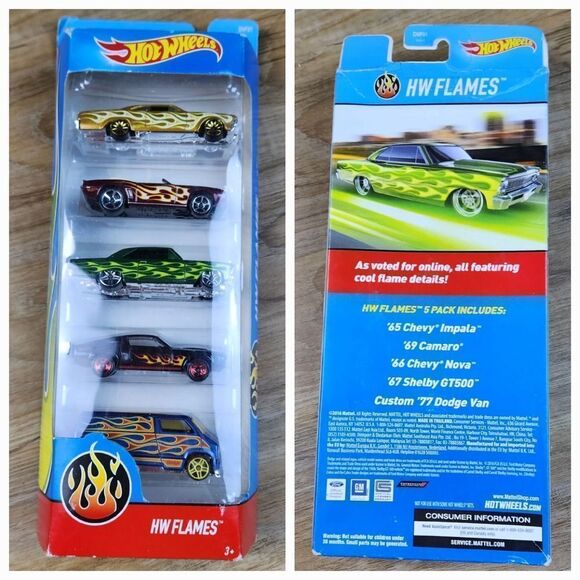 💜NIB Mattel 2016 Hot Wheels Flames Set of 5 Die-Cast Cars - Picture 1 of 5